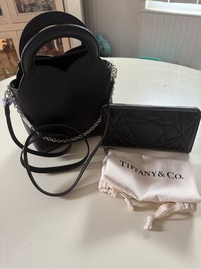 Tiffany & Co. Black Leather Crossbody with Quilted Zip Wallet